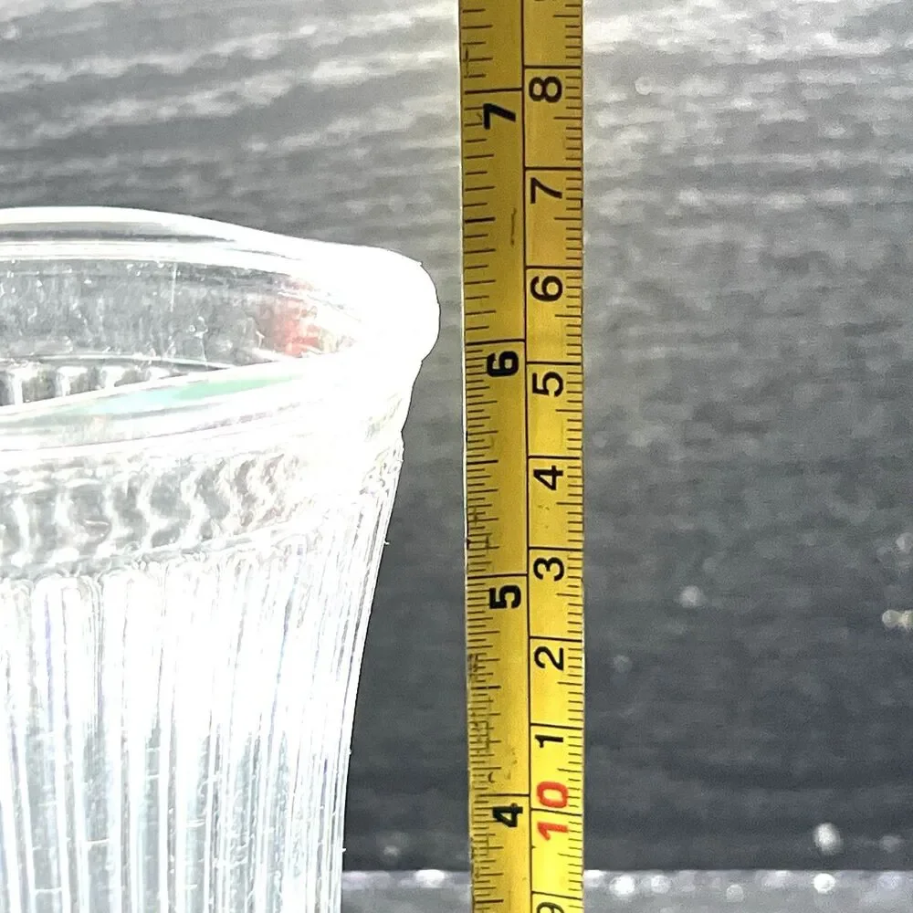 Vintage Clear Pressed Glass 6.5”Flower Vase- Ribbed & Starburst Diamond Design